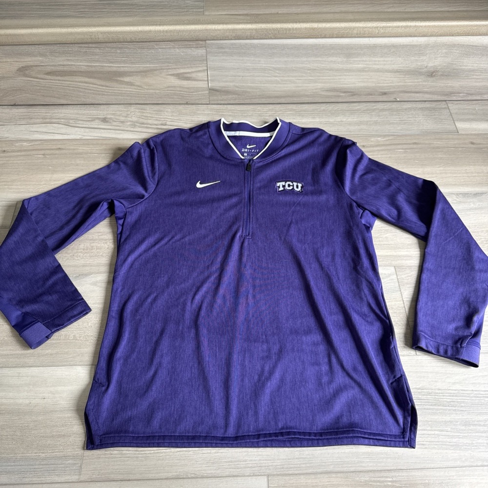 Nike‎ Victory Dri Fit 1/4 Zip TCU Horned Frogs Mens Medium Purple Pullover